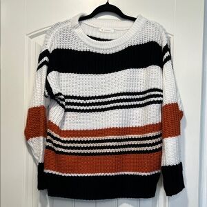 Cozy Striped Sweater in Black, White, and Orange